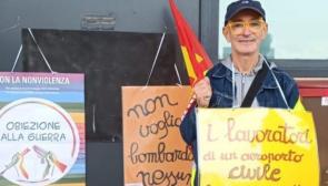 Luigi Borrelli during an action against arms tranfers via civilian transport hubs. Source: USB