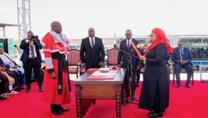 President Samia Suluhu Hassan is sworn in after re-election in Tanzania. Photo: X