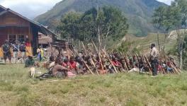 Indonesian security forces in a village of Papua's Highlands region as they pursue independence fighters in October