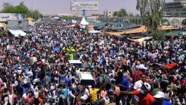 Demonstrators chant slogans outside defence ministry in Khartoum, April 8, 2019