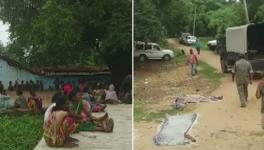 Villagers and police at the Nagar Pichkari village, where lynching took place in Gumla district