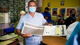 Pedro Pierluisi of the right-wing New Progressive Party (PNP) casts his vote. He is leading the gubernatorial race in Puerto Rico with a narrow margin of less than 1% of the votes with 91% of the votes counted. Photo: Pedro Pierluisi twitter