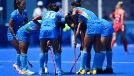 Indian women's hockey team players after bronze medal match vs Britain at the Tokyo Olympics