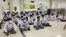 Sanmina workers occupying the factory. Image courtesy: Nityanand