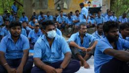 Metro-water workers on an indefinite strike. Image courtesy: Comrade Talkies