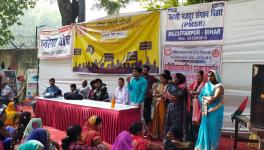 Photo: NREGA workers and civil groups protest against online attendance and Aadhaar-Based Payment System. Credit: NREGA Sangharsh