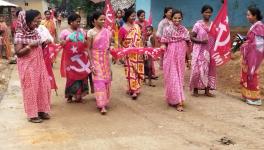 Firebrand Tribal leader NilimaMardy leading a womens rally in buritola village of bharkata Gram panchayet area