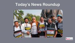 Suspended MPs Manickam Tagore, V.K. Sreekandan, Derek O'Brien, T.N. Prathapan, Hibi Eden and others stage a protest during the Winter session of Parliament, in New Delhi, Friday, Dec. 15, 2023.