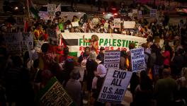 Claudia De La Cruz, running for president against Biden and Trump in November, agitates crowd at pro-Palestine protest outside of first presidential debates of 2024 in Atlanta, Georgia (Photo via Party for Socialism and Liberation)