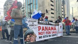 Panamanian workers take the streets during Marco Rubio's visit with President Mulino. Photo: SUNTRACS