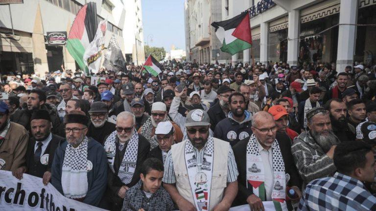 Thousands protest in Morocco against Donald Trump’s plans for the Middle East. (Photo: The Canary)