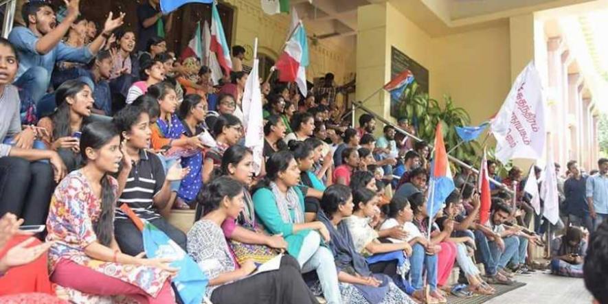 A protest gathering organised at Pondicherry University