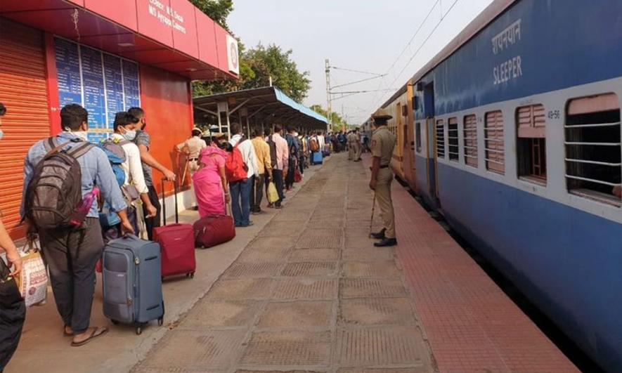 Migrant Workers Lineup for Train