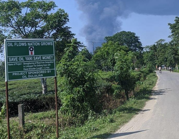 The flames of Baghjan Oil filed blast could be seen from 2-3 kilometers from the site. Photo: Noihrit Gogoi. 