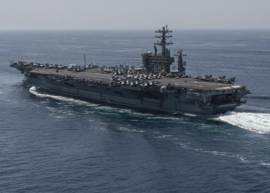 aircraft carrier USS Nimitz transits the Strait of Hormuz as the flagship of US Carrier Strike Group, Sept 18, 2020 (US Navy photo) 