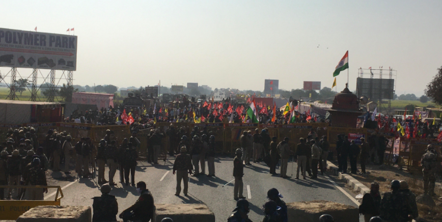 Farmers marching from Nashik were stopped at Rajasthan-Haryana border on Friday. Image clicked by Ronak Chhabra