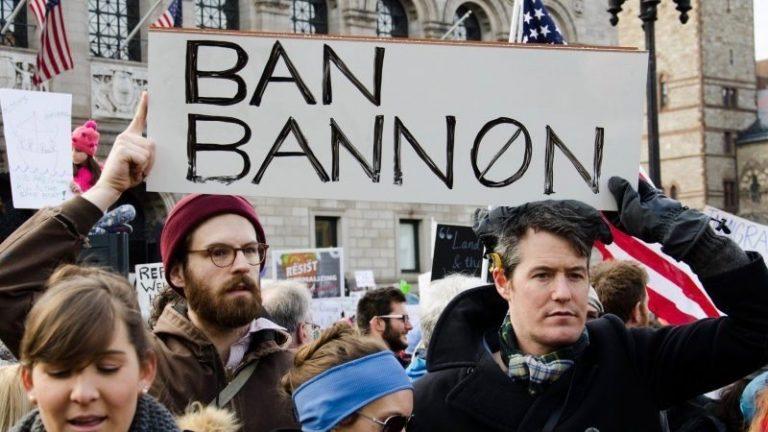 An anti-Bannon placard at a pro-immigrant rights protest in Boston in 2017. Photo: Ban Bannon by Pierce on Flickr. This photo is available under a CC BY 2.0 licence