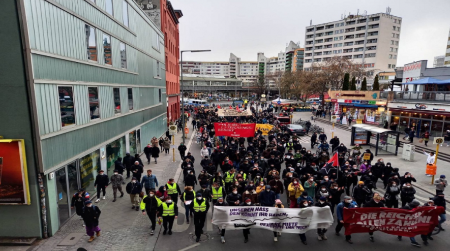 Berliners protest the striking down of a law on rent caps. Photo: Beyond Europe/Twitter