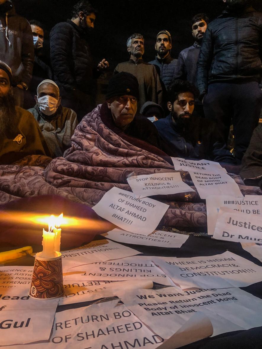 Families protest at press enclave Srinagar 