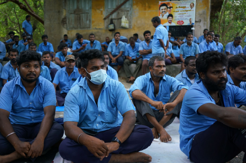 Metro-water workers on an indefinite strike. Image courtesy: Comrade Talkies