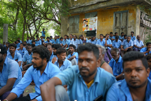 Metro water contract workers on the fifth day of protest. Image courtesy: Comrade Talkies