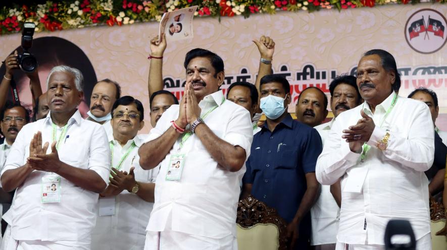 Palaniswami greets the AIADMK General Council. Image courtesy: ANI