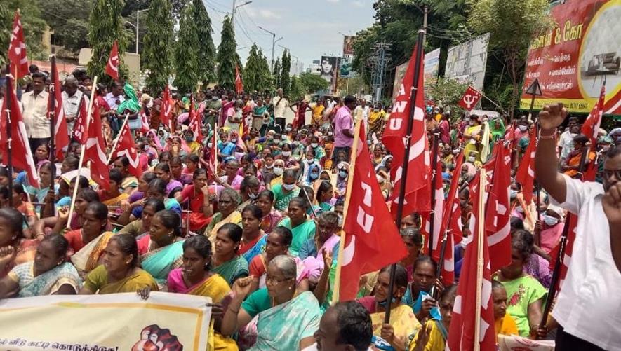 Agriculture workers protest in Salem. Image courtesy: CITU Tamil Nadu