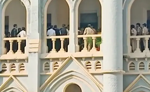 Lawyers protesting at the High Court in Jabalpur, Madhya Pradesh