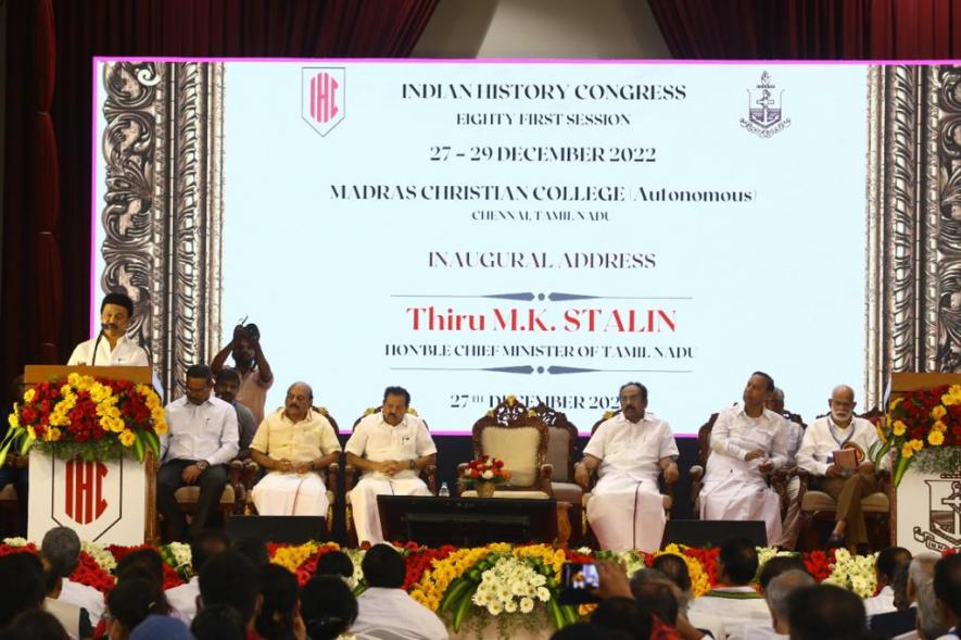 MK Stalin delivering inaugural address. Image credit: Yogesh Mani