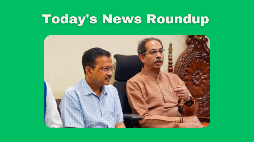 Shiv Sena (UBT) chief Uddhav Thackeray with Delhi CM Arvind Kejriwal during a press conference, in Mumbai.