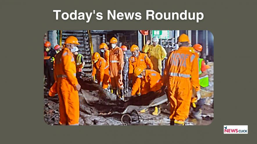 NDRF personnel during a search and rescue operation after a fire broke out following an explosion at a pharmaceutical company, in Maharashtra's Raigad district, Saturday, Noc. 4, 2023. 