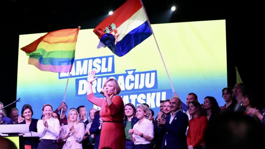 Sandra Benčić (Možemo!/Greens) addressing supporters during the night of the parliamentary elections on April 17, 2024