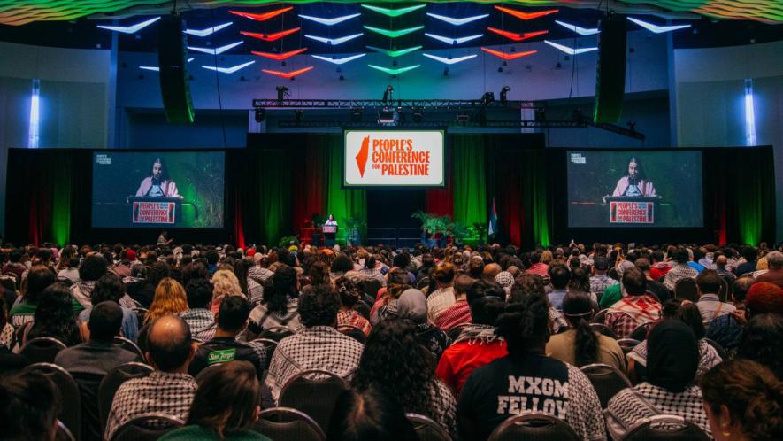 Yara Shoufani delivers keynote speech at first day of People's Conference for Palestine (Photo: Zoe Alexandra)