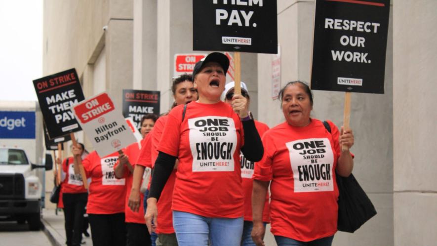 Workers, organized by hotel workers’ union UNITE HERE, strategically went on strike during one of the busiest travel weekends of the year