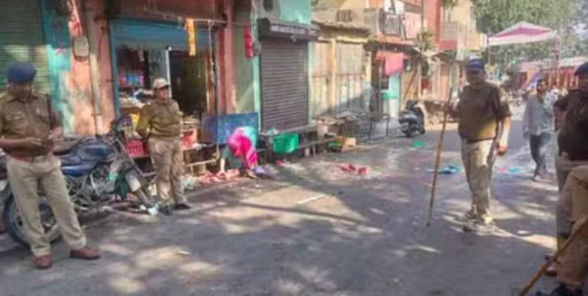 Police deployed following ransacking of shops owned by Muslims in Kirtinagar town in Tehri Garhwal district in Uttarakhand on October 29,2024