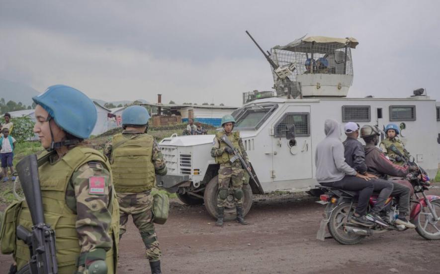 MONUSCO patrol in Munigi, North Kivu on December 3, 2024 in a displaced persons camp. Photo: MONUSCO/Aubin Mukoni