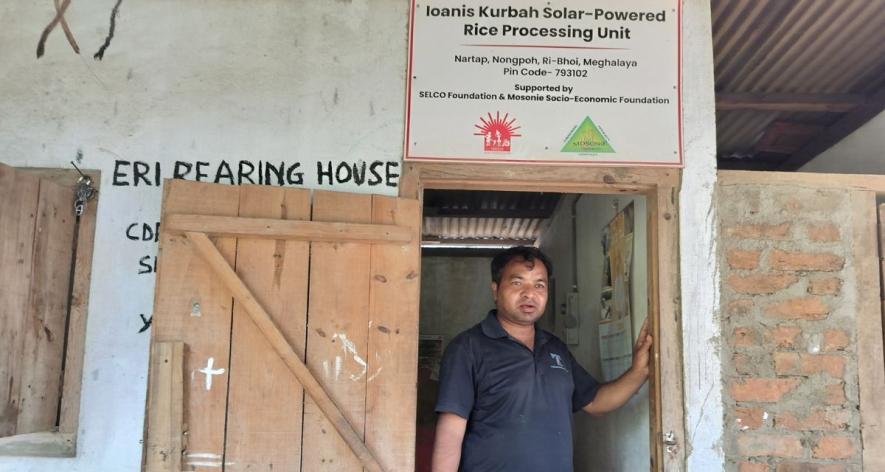 Farmer and entrepreneur Ioanis Kurbah outside his rice processing unit at his home in Nartap village of Ribhoi district in Meghalaya (Photo - Sanskrita Bharadwaj, 101Reporters).
