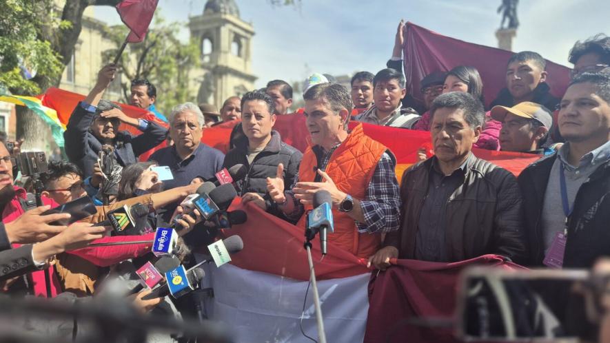 Bolivian presidential candidate Rodrigo Paz speaking at a campaign rally. Photo: Rodrigo Paz / X
