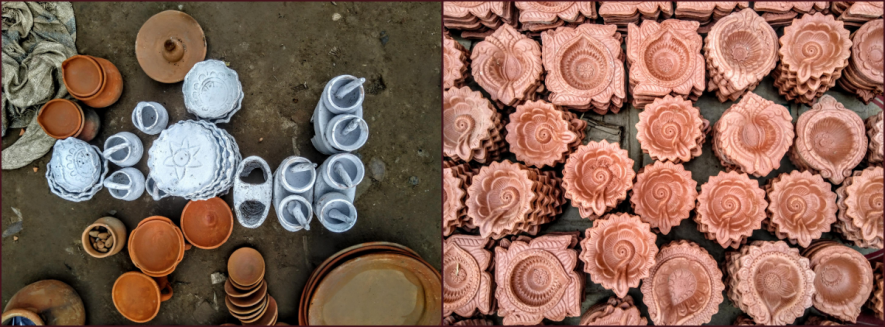 Terracotta diyas from Bengal